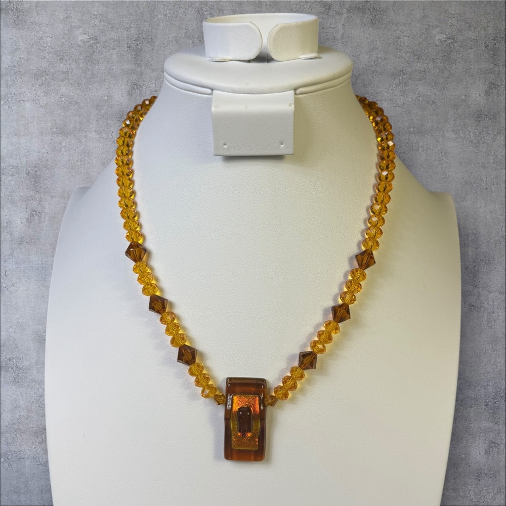 284. Artisan Yellow Glass Bead Necklace with Pendant & Toggle Closure